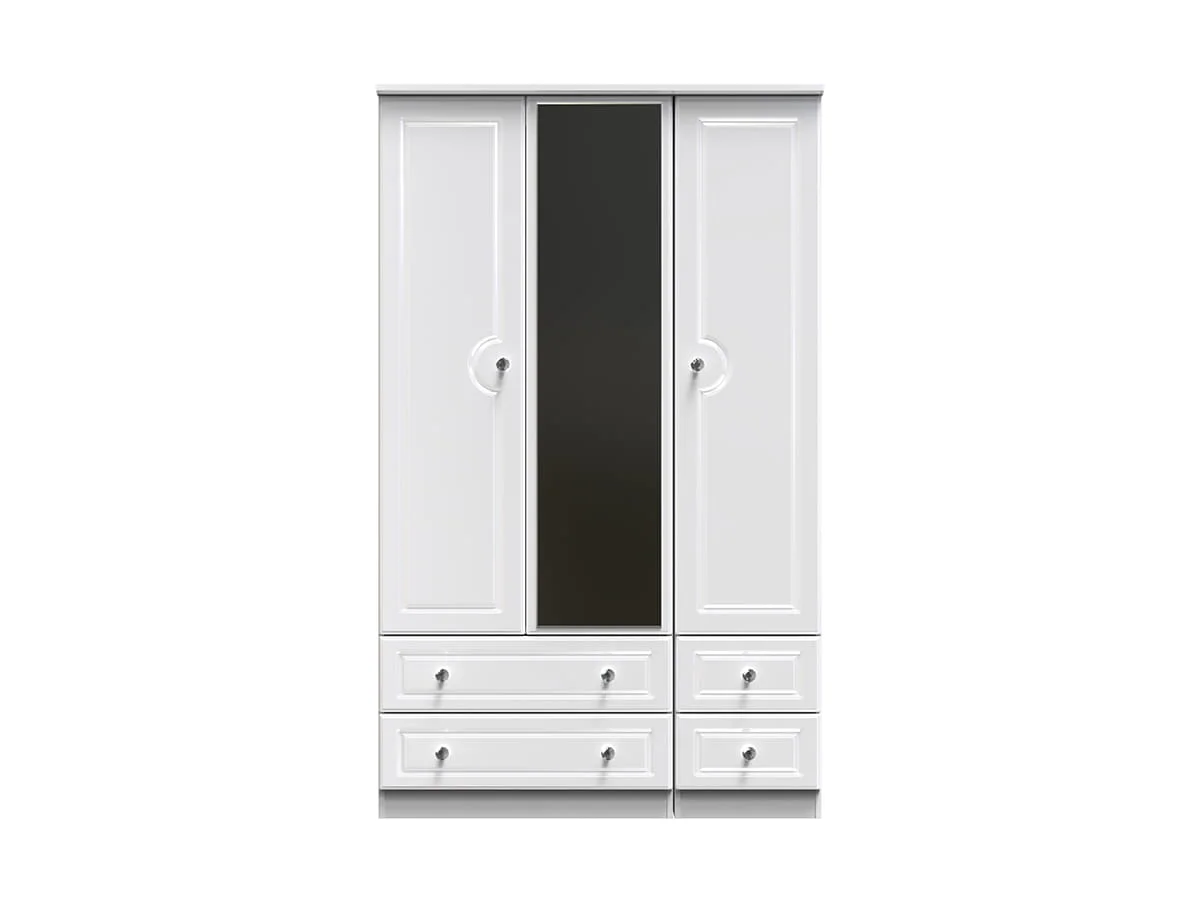 Welcome Welcome Balmoral White High Gloss 3 Door 4 Drawer Tall Mirrored Triple Wardrobe (Assembled)