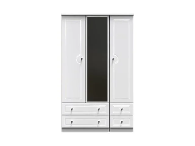 Welcome Welcome Balmoral White High Gloss 3 Door 4 Drawer Tall Mirrored Triple Wardrobe (Assembled)