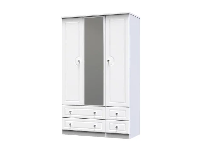 Welcome Welcome Balmoral White High Gloss 3 Door 4 Drawer Tall Mirrored Triple Wardrobe (Assembled)