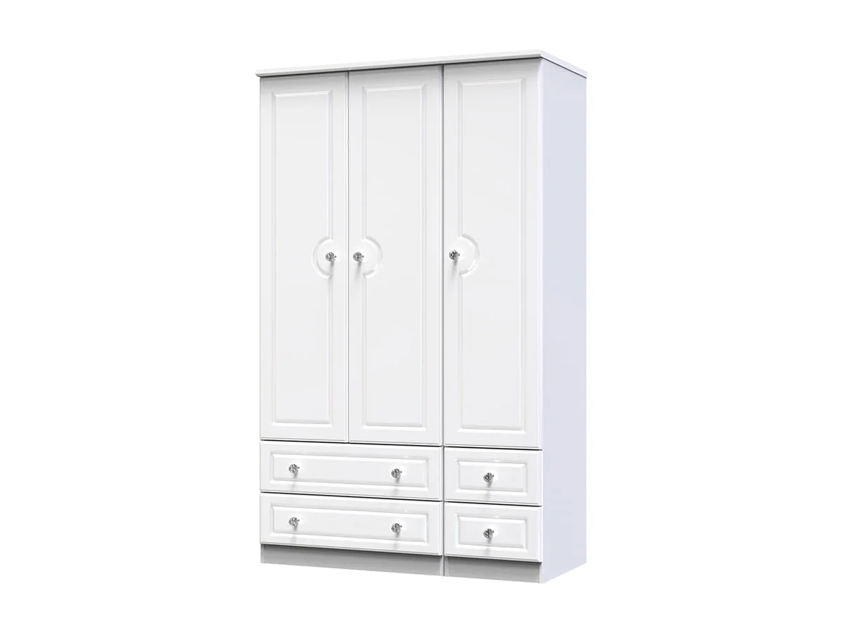 Welcome Welcome Balmoral White High Gloss 3 Door 4 Drawer Tall Triple Wardrobe (Assembled)