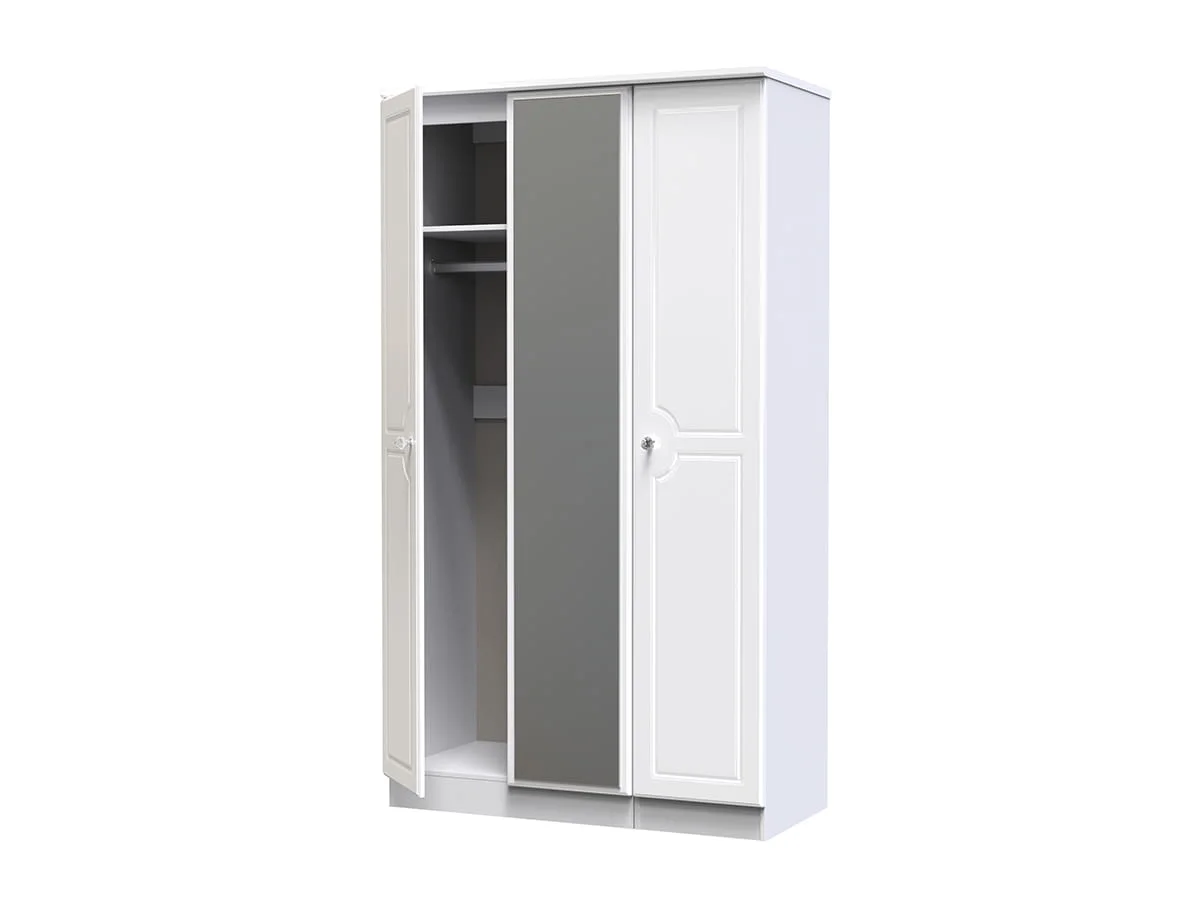 Welcome Welcome Balmoral White High Gloss 3 Door Tall Mirrored Triple Wardrobe (Assembled)