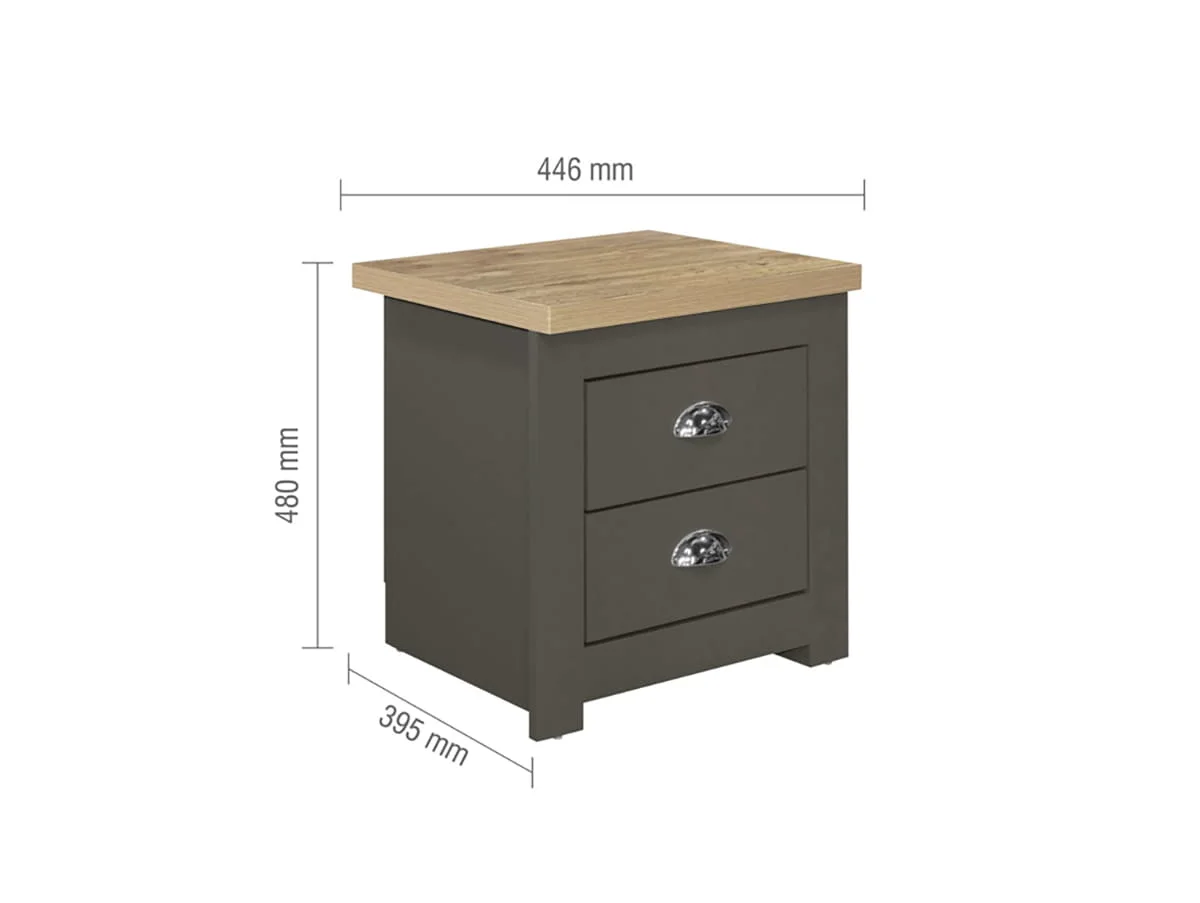 Birlea Birlea Highgate Dark Grey and Oak Effect 2 Drawer Bedside Table