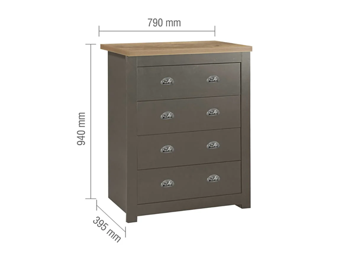 Birlea Birlea Highgate Dark Grey and Oak Effect 4 Drawer Chest