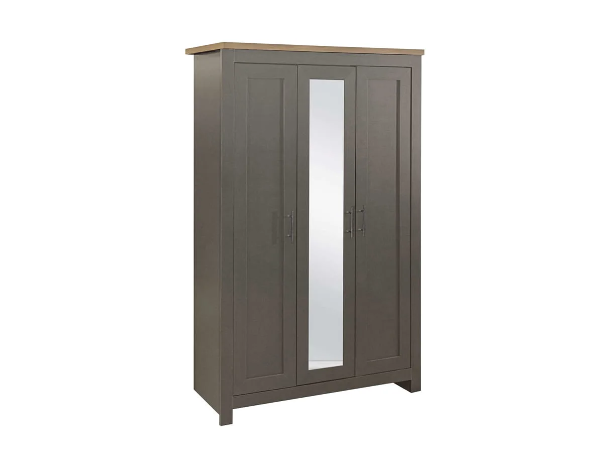 Birlea Birlea Highgate Dark Grey and Oak 3 Door Mirrored Wardrobe
