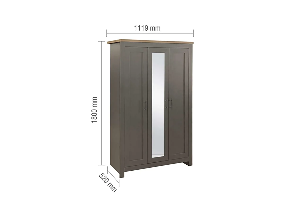 Birlea Birlea Highgate Dark Grey and Oak 3 Door Mirrored Wardrobe