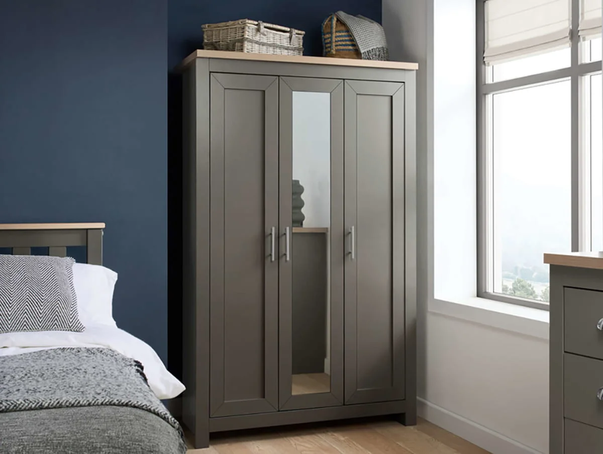 Birlea Birlea Highgate Dark Grey and Oak 3 Door Mirrored Wardrobe