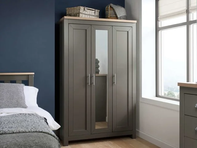 Birlea Birlea Highgate Dark Grey and Oak 3 Door Mirrored Wardrobe