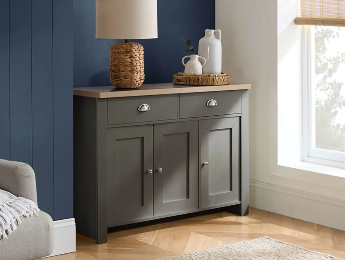 Birlea Birlea Highgate Dark Grey and Oak Effect 3 Door 2 Drawer Sideboard