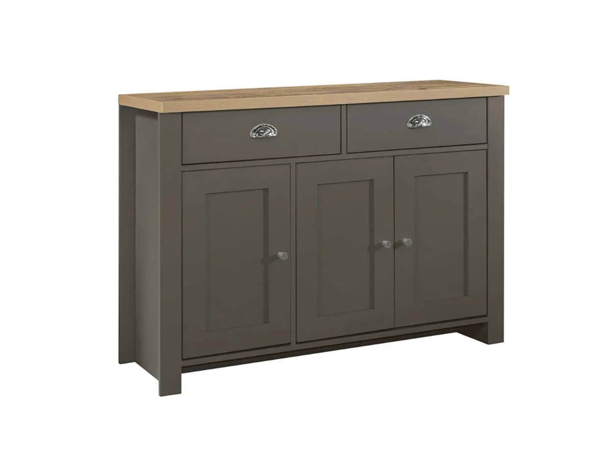 Birlea Birlea Highgate Dark Grey and Oak Effect 3 Door 2 Drawer Sideboard