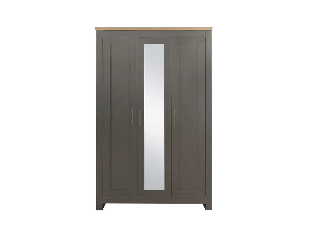 Birlea Birlea Highgate Dark Grey and Oak 3 Door Mirrored Wardrobe