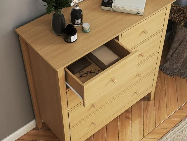 Core Core Henley Oak 3+2 Drawer Wide Chest of Drawers