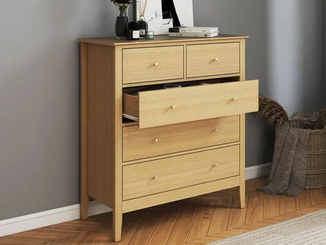 Core Core Henley Oak 3+2 Drawer Wide Chest of Drawers