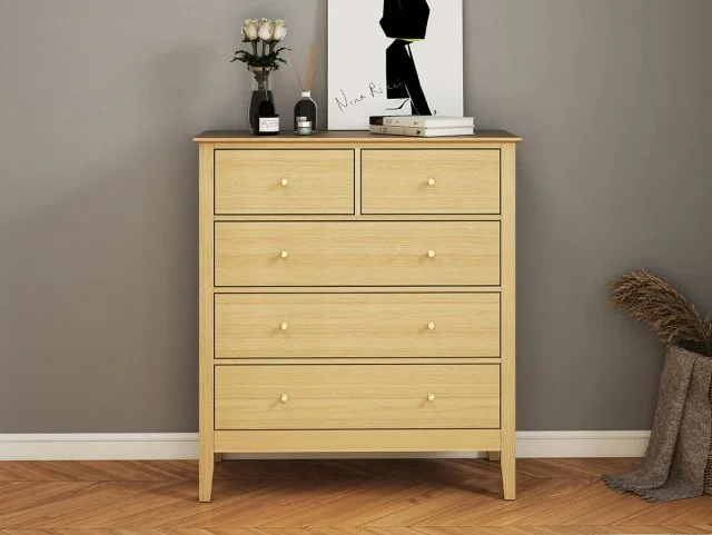 Core Core Henley Oak 3+2 Drawer Wide Chest of Drawers