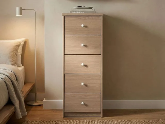 Core Core Freya Oak 5 Drawer Narrow Chest of Drawers