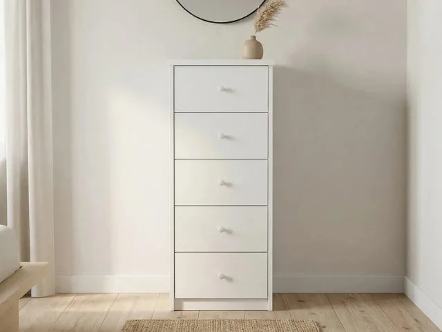 Core Core Erin White 5 Drawer Narrow Chest of Drawers