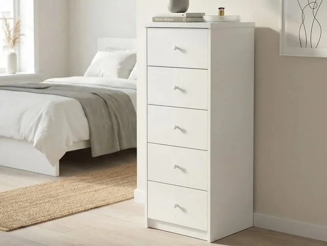Core Core Erin White 5 Drawer Narrow Chest of Drawers