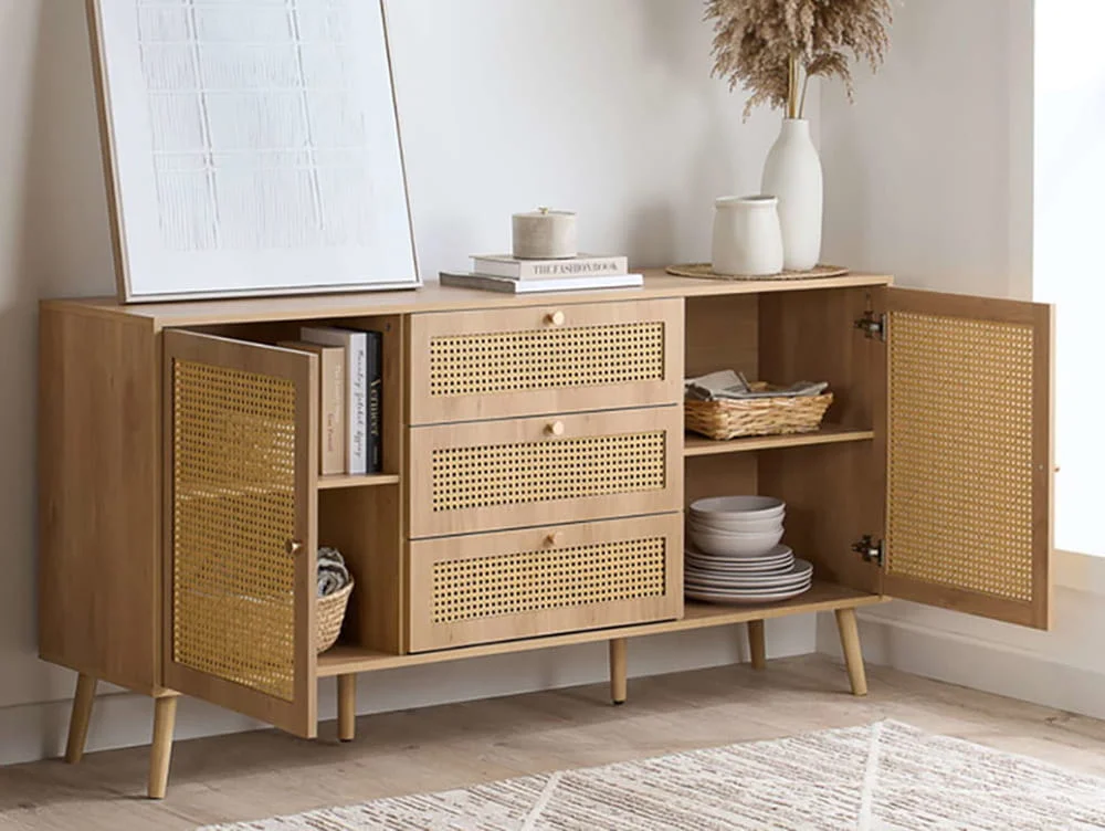 Birlea Birlea Croxley Rattan and Oak 2 Door 3 Drawer Sideboard