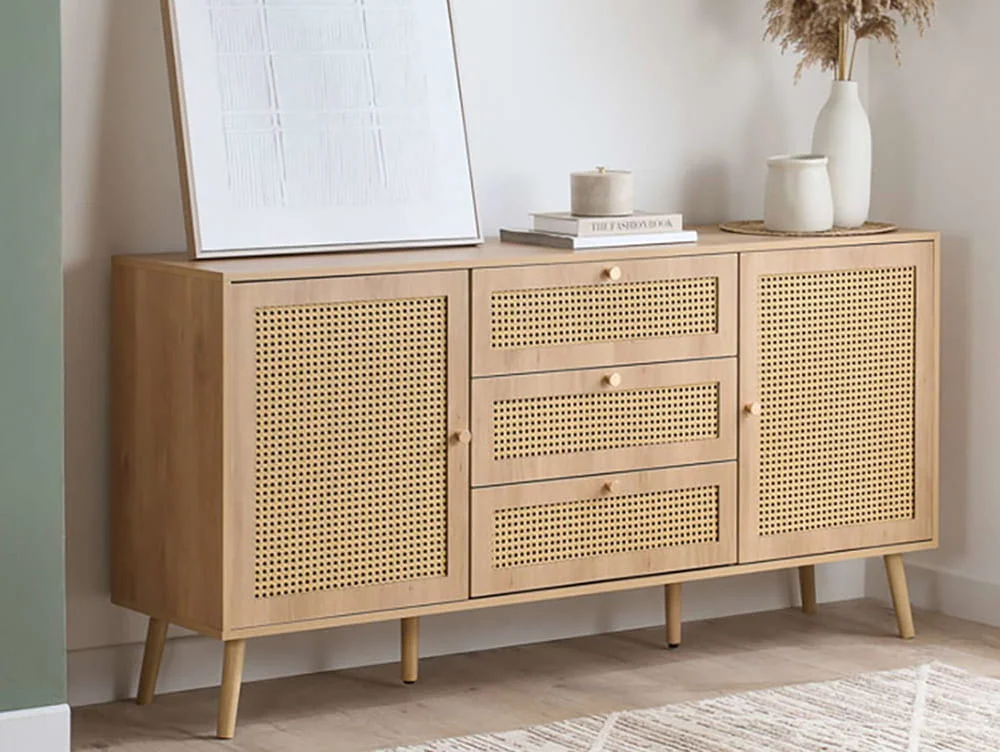 Birlea Birlea Croxley Rattan and Oak 2 Door 3 Drawer Sideboard
