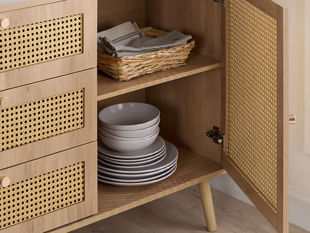 Birlea Birlea Croxley Rattan and Oak 2 Door 3 Drawer Sideboard