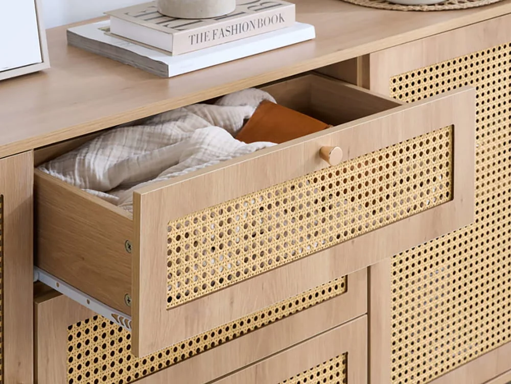 Birlea Birlea Croxley Rattan and Oak 2 Door 3 Drawer Sideboard