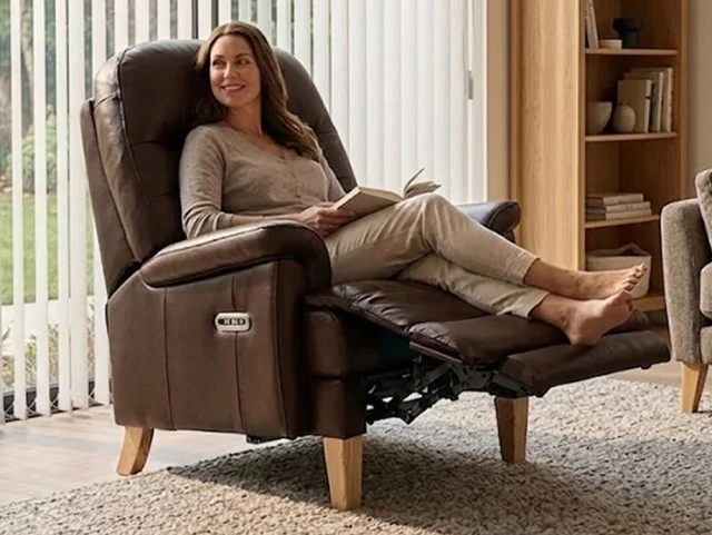 ASC ASC Boston Leather Power Recliner Chair on Legs