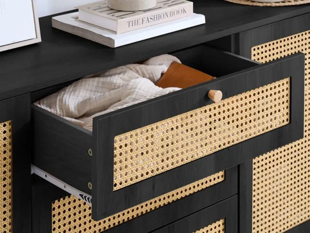 Birlea Birlea Croxley Rattan and Black 2 Door 3 Drawer Sideboard