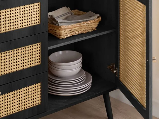Birlea Birlea Croxley Rattan and Black 2 Door 3 Drawer Sideboard