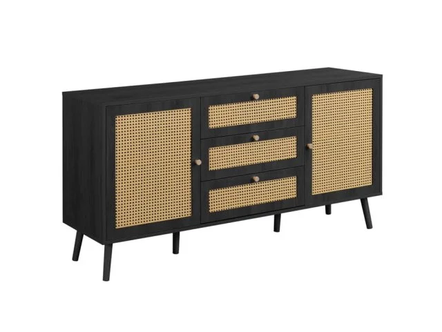 Birlea Birlea Croxley Rattan and Black 2 Door 3 Drawer Sideboard