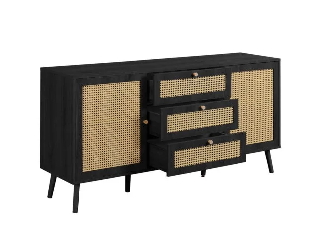 Birlea Birlea Croxley Rattan and Black 2 Door 3 Drawer Sideboard