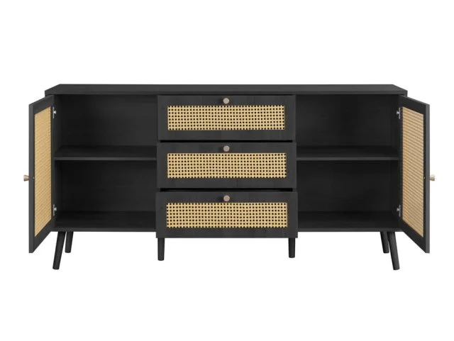 Birlea Birlea Croxley Rattan and Black 2 Door 3 Drawer Sideboard