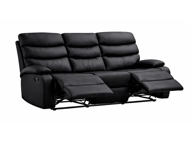 Kidsaw Kidsaw Sussex Black Faux Leather 3 Seater Recliner Sofa