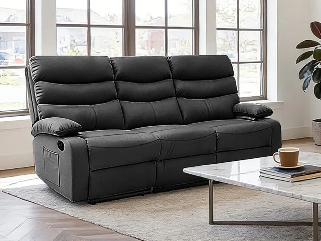 Kidsaw Kidsaw Sussex Black Faux Leather 3 Seater Recliner Sofa
