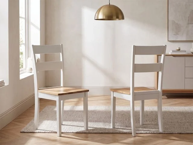 Julian Bowen Julian Bowen Linwood White and Oak Wooden Set of 2 Dining Chairs