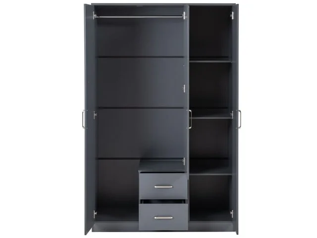 Seconique Seconique Dakota Dark Grey 3 Door 2 Drawer Mirrored Wardrobe