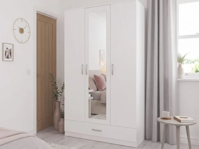 Seconique Seconique Dakota White 2 Door 1 Drawer Mirrored Wardrobe