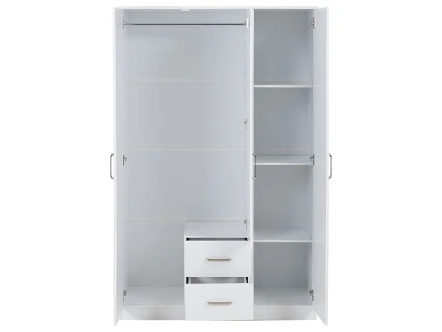 Seconique Seconique Dakota White 3 Door 2 Drawer Mirrored Wardrobe