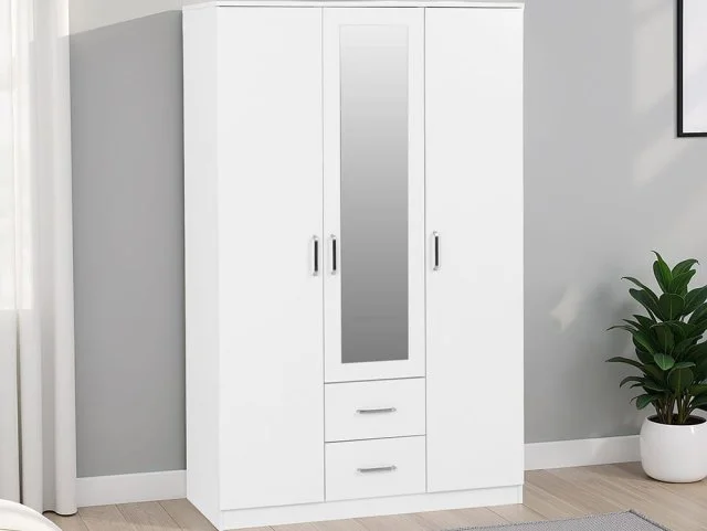 Seconique Seconique Dakota White 3 Door 2 Drawer Mirrored Wardrobe
