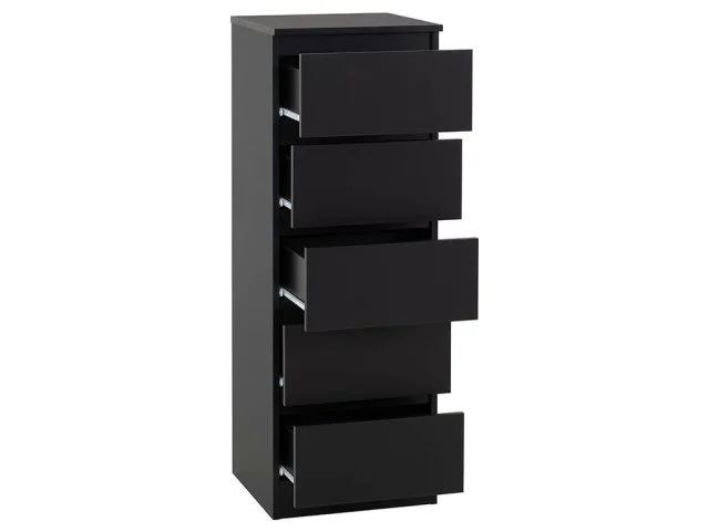 Seconique Seconique Malvern Black 5 Drawer Narrow Chest of Drawers