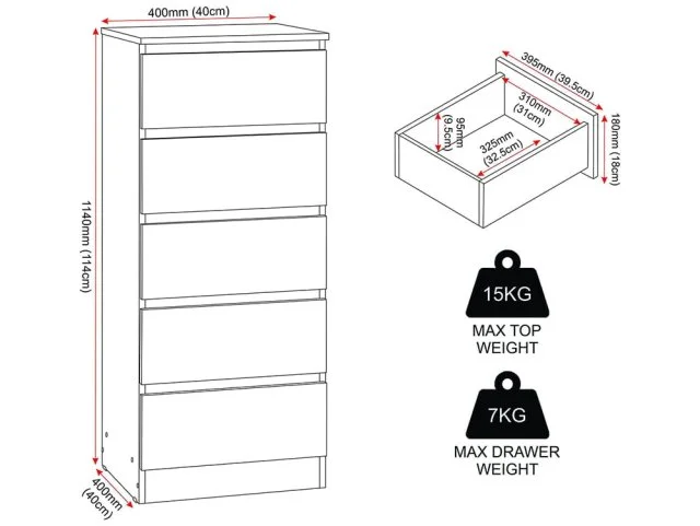 Seconique Seconique Malvern Grey 5 Drawer Narrow Chest of Drawers