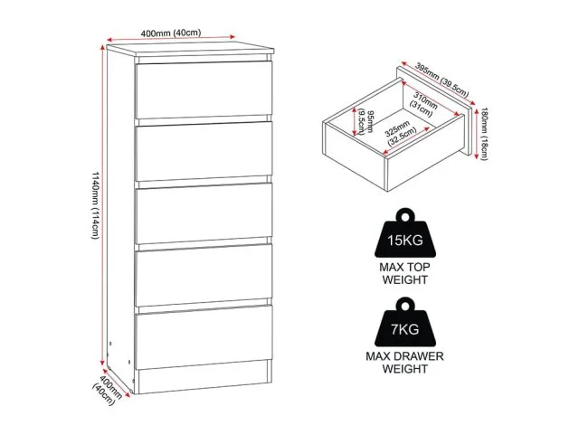 Seconique Seconique Malvern Sonoma Oak 5 Drawer Narrow Chest of Drawers