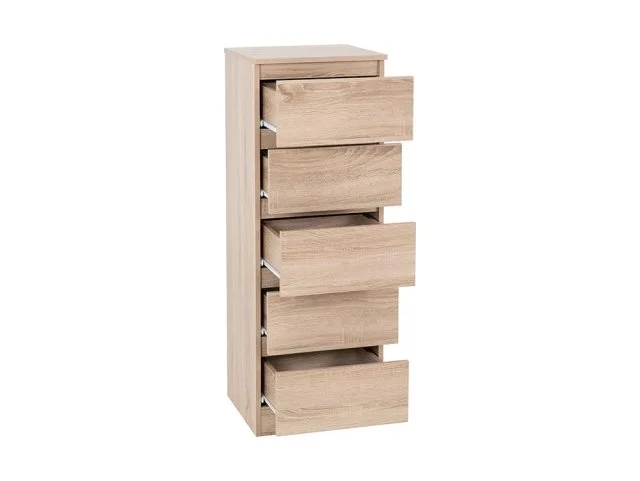 Seconique Seconique Malvern Sonoma Oak 5 Drawer Narrow Chest of Drawers