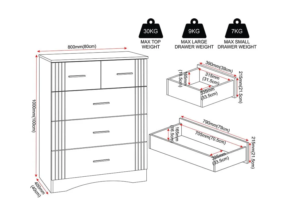 Seconique Seconique Tessa Natural Oak 3+2 Drawer Chest of Drawers