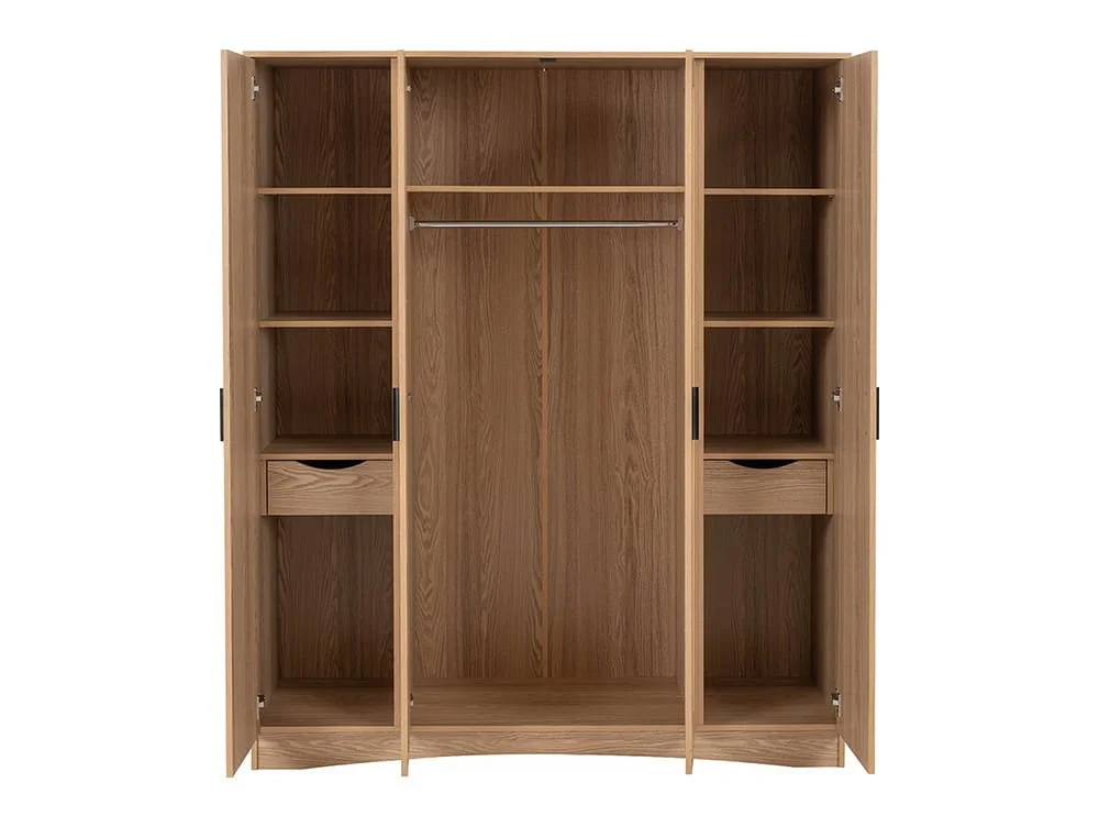 Seconique Seconique Tessa Natural Oak 4 Door Mirrored Wardrobe