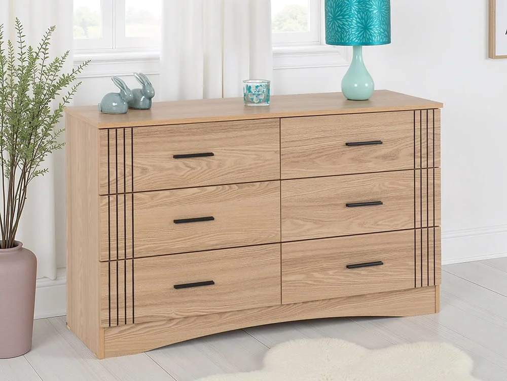 Seconique Seconique Tessa Natural Oak 3+3 Drawer Chest of Drawers