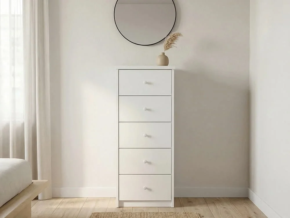 Core Core Erin White 5 Drawer Narrow Chest of Drawers