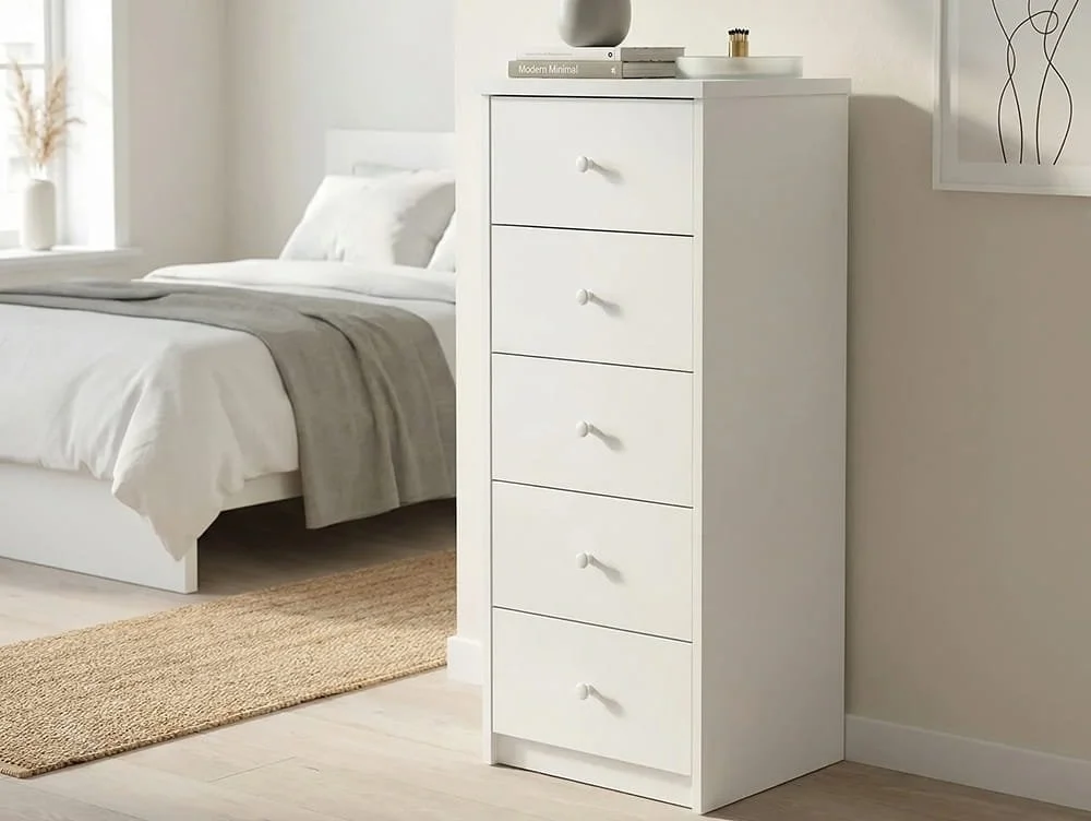 Core Core Erin White 5 Drawer Narrow Chest of Drawers