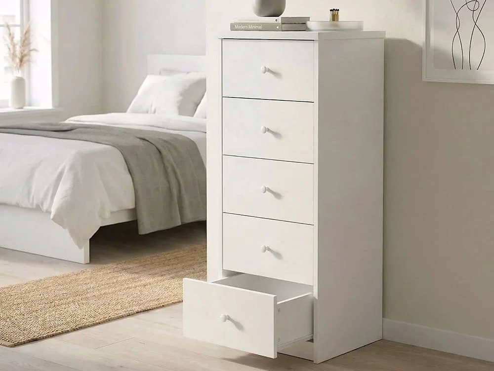 Core Core Erin White 5 Drawer Narrow Chest of Drawers