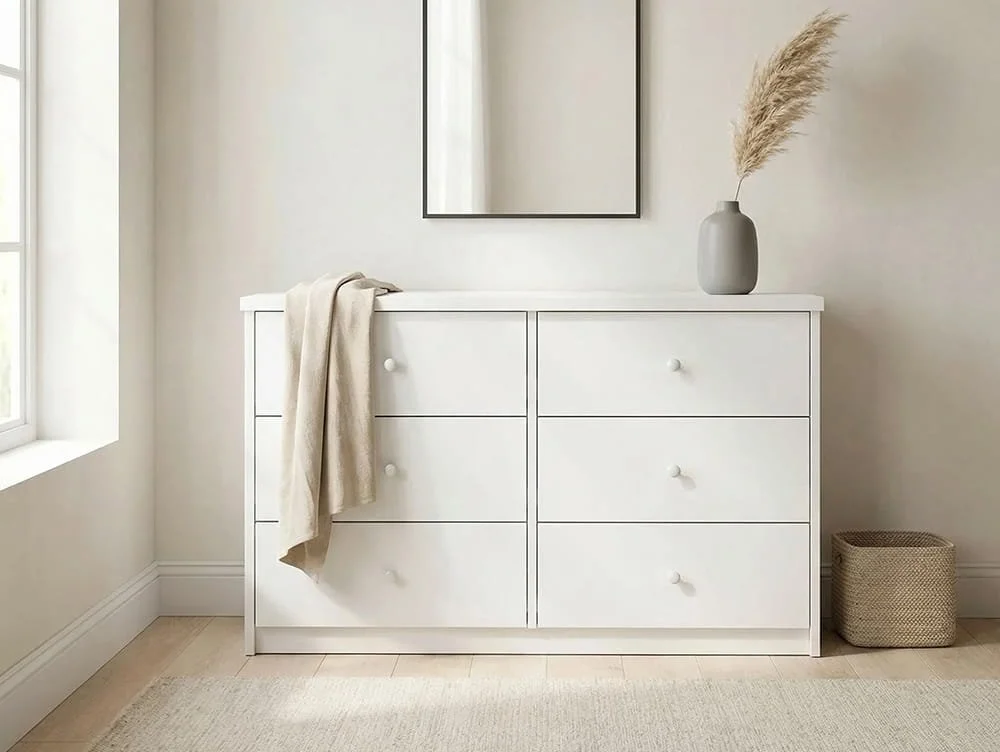 Core Core Erin White 3+3 Drawer Wide Chest of Drawers