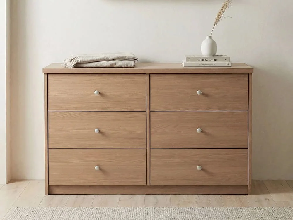 Core Core Freya Oak 3+3 Drawer Wide Chest of Drawers