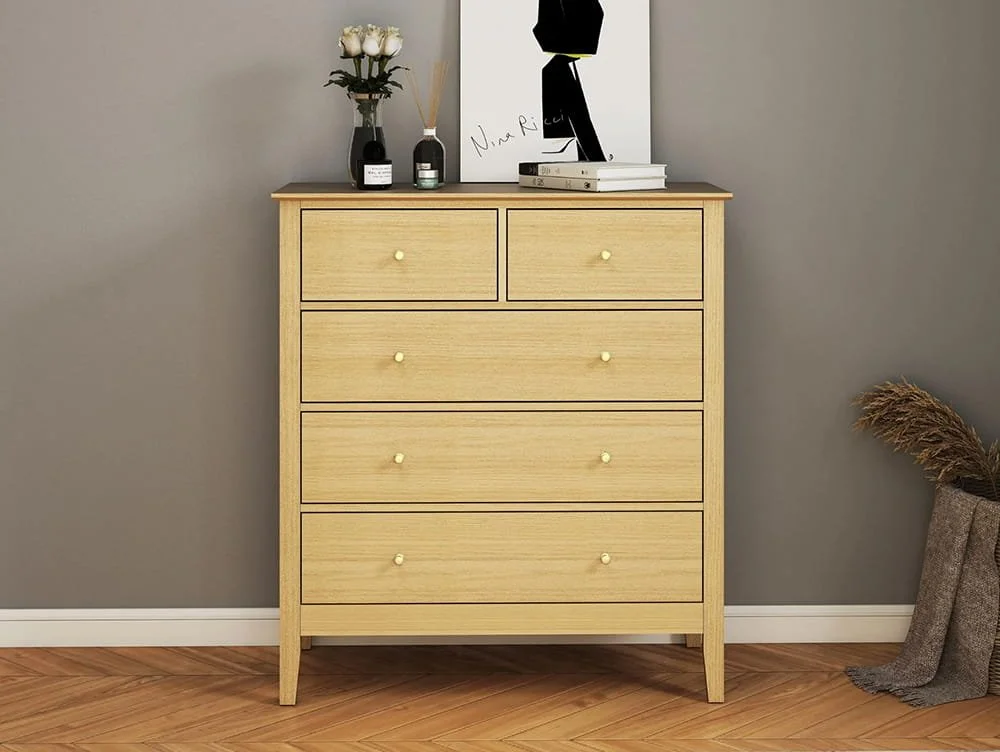 Core Core Henley Oak 3+2 Drawer Wide Chest of Drawers